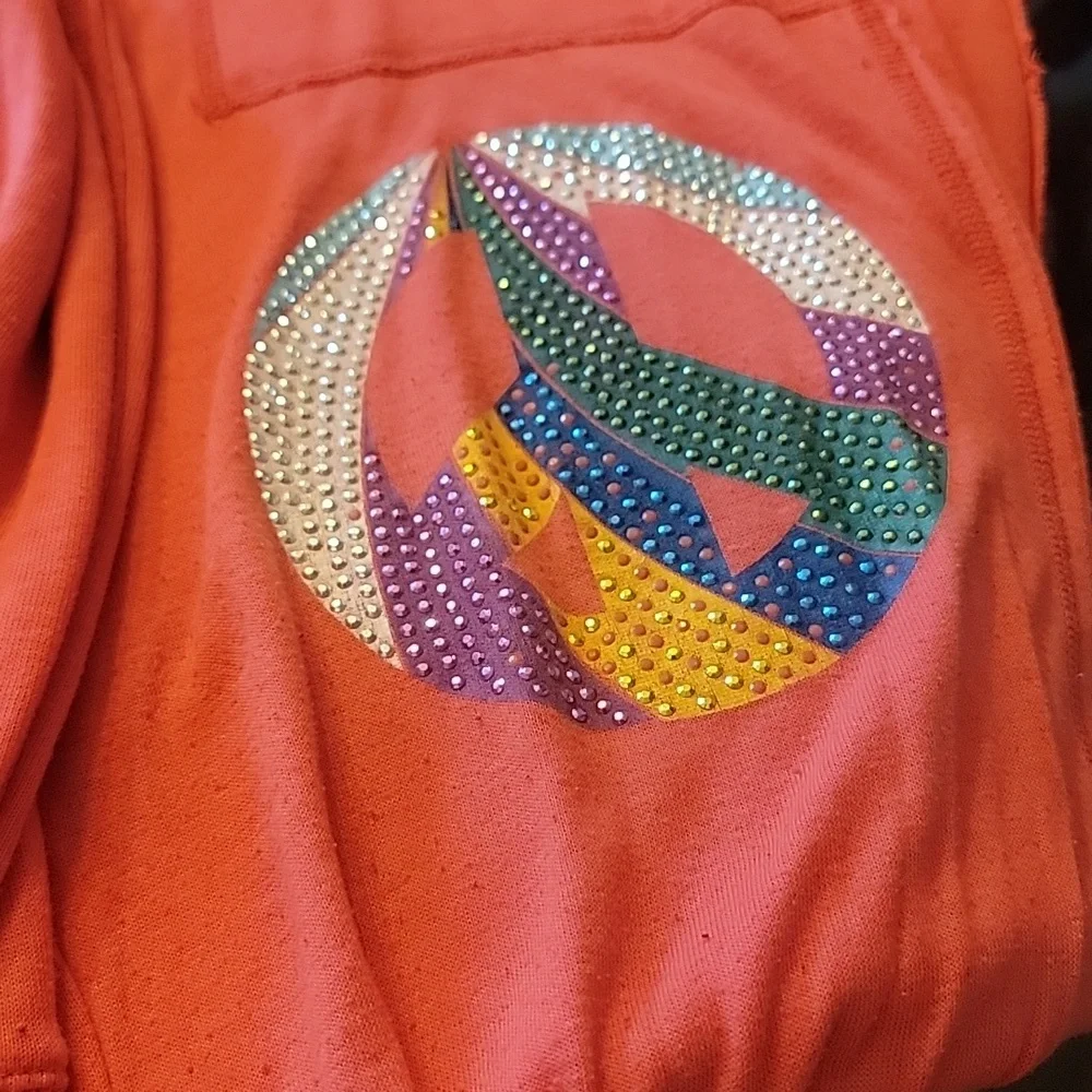 Pink Peace Sign Hoodie and Sweatpants Set  BLING Y2K - Picture 3 of 6